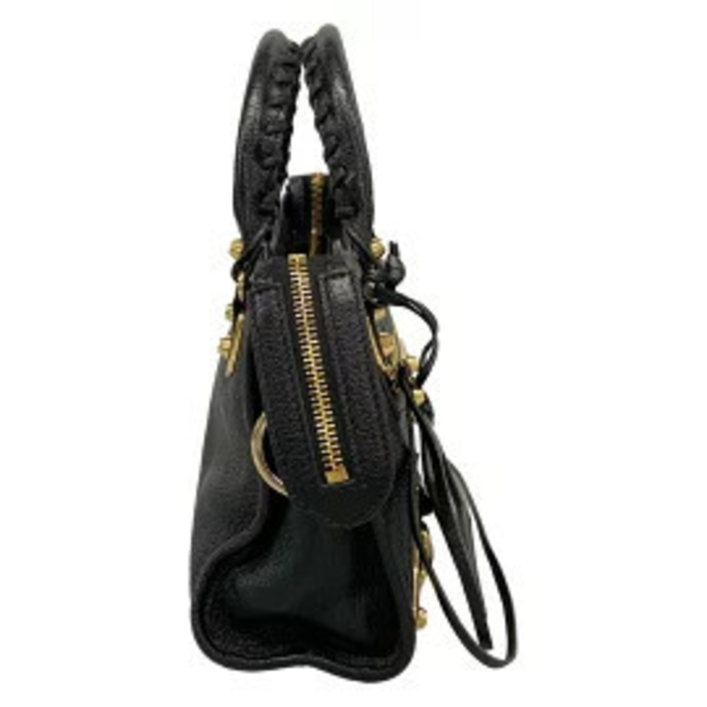 Balenciaga Metallic City Handbag Black Leather
